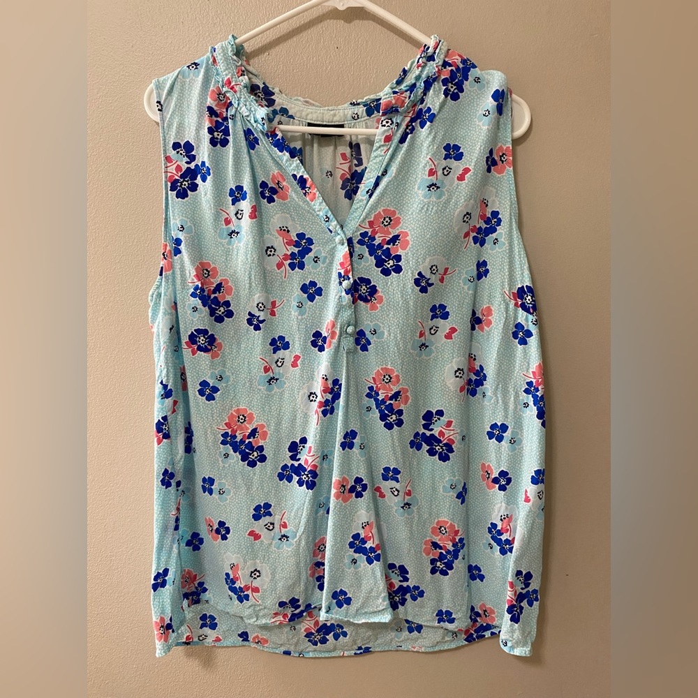 Talbots blouse womens 1x plus size ditsy floral blue popover top sleeveless